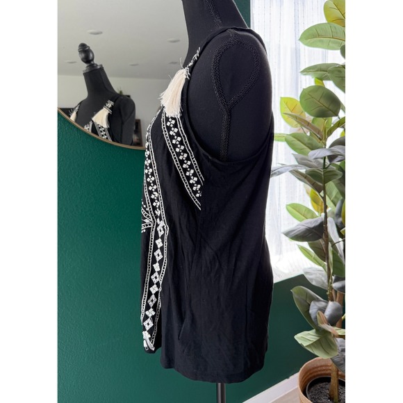 Banana Republic Beaded Embroidered Tassel Tank Top Black White Boho Size Small - Picture 3 of 10